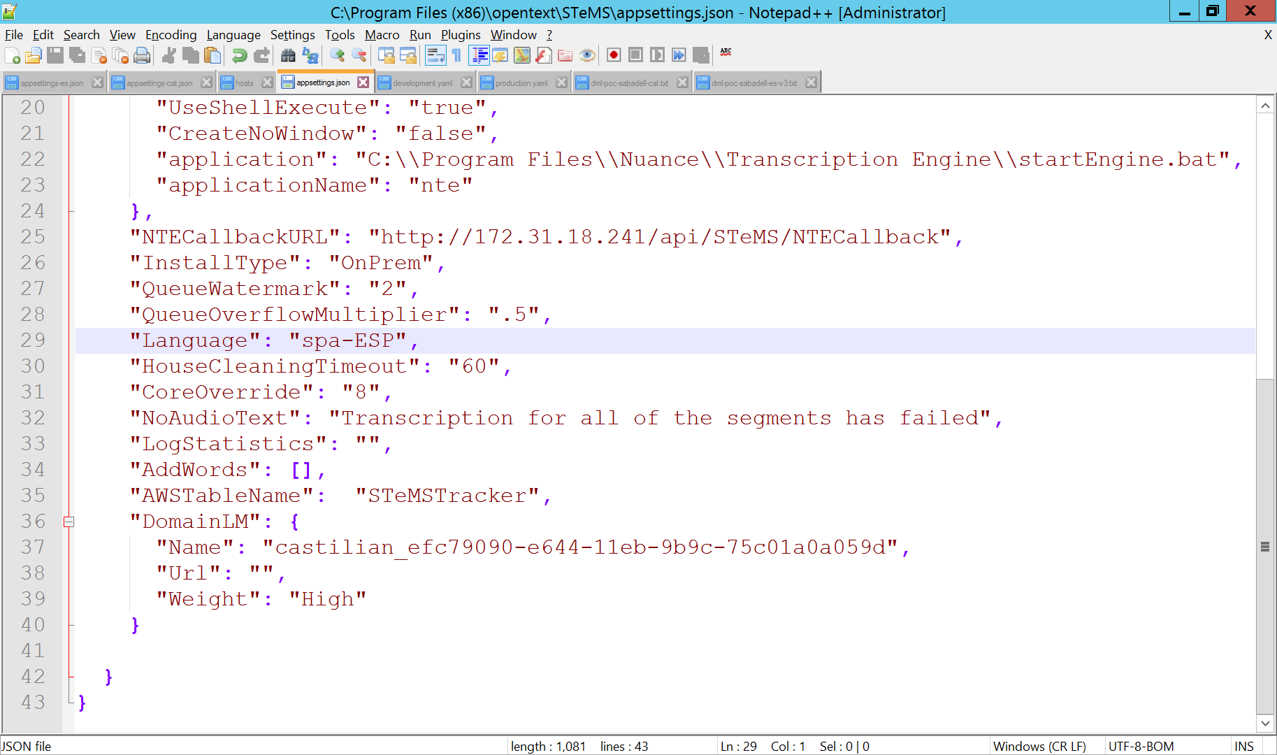 Actualizar appsettings.json