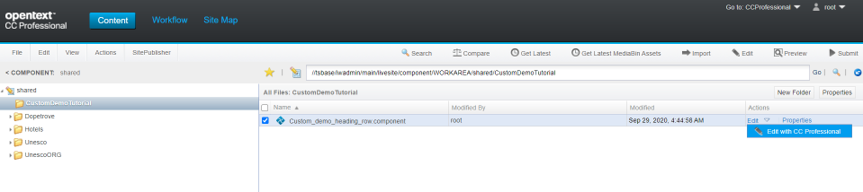 Editar componente en TeamSite