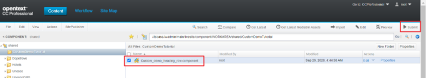 Publicar componente en TeamSite