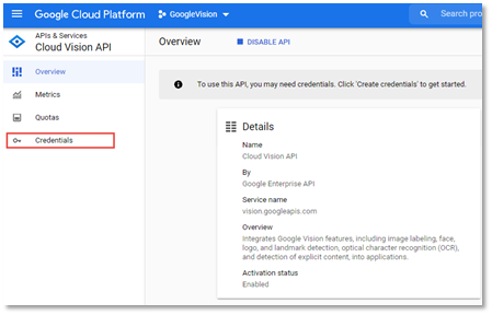 Enable Cloud Vision - Credentials