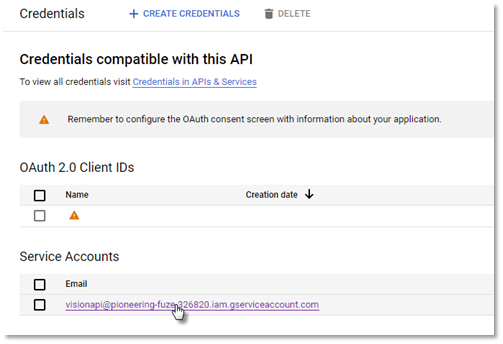Enable Cloud Vision - Service accounts