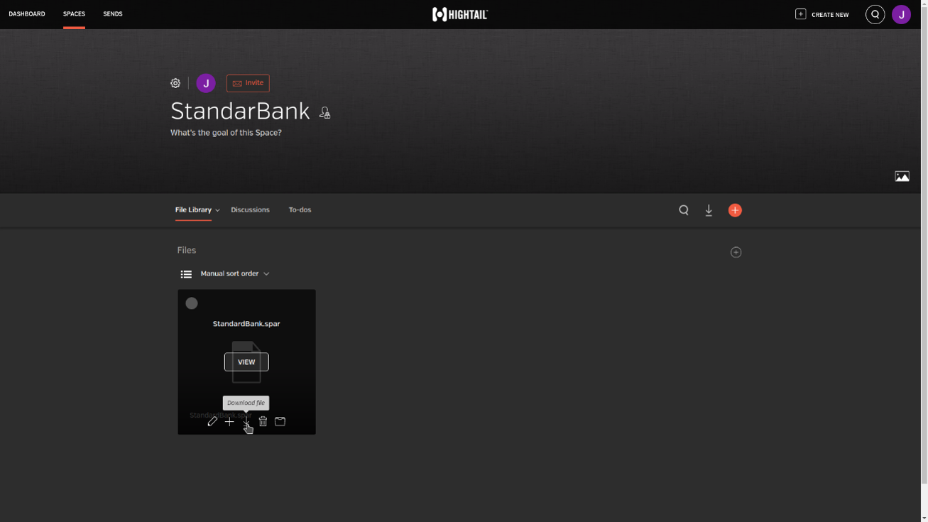 Descargar activo desde space de Hightail