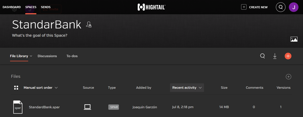 Archivo .spar compartido en Hightail