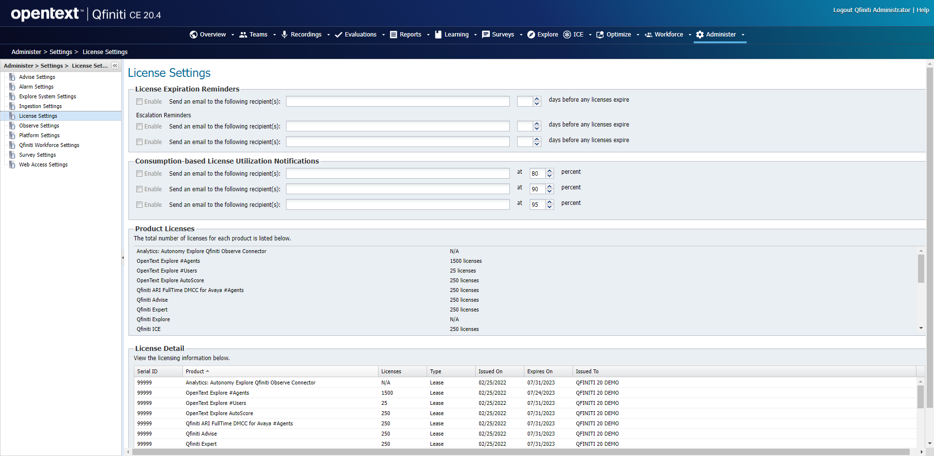 qfinit licenses installed