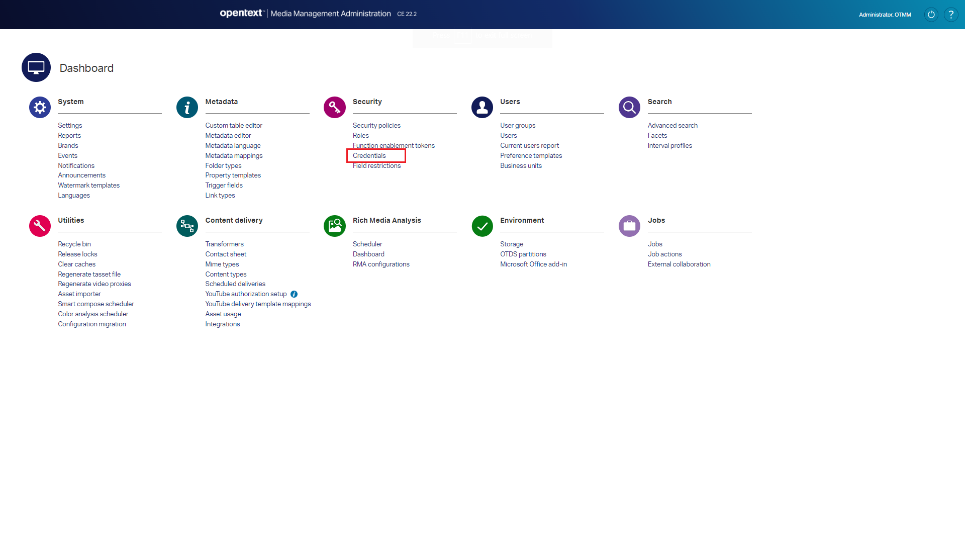 OpenText Media Management - Security > Credentials
