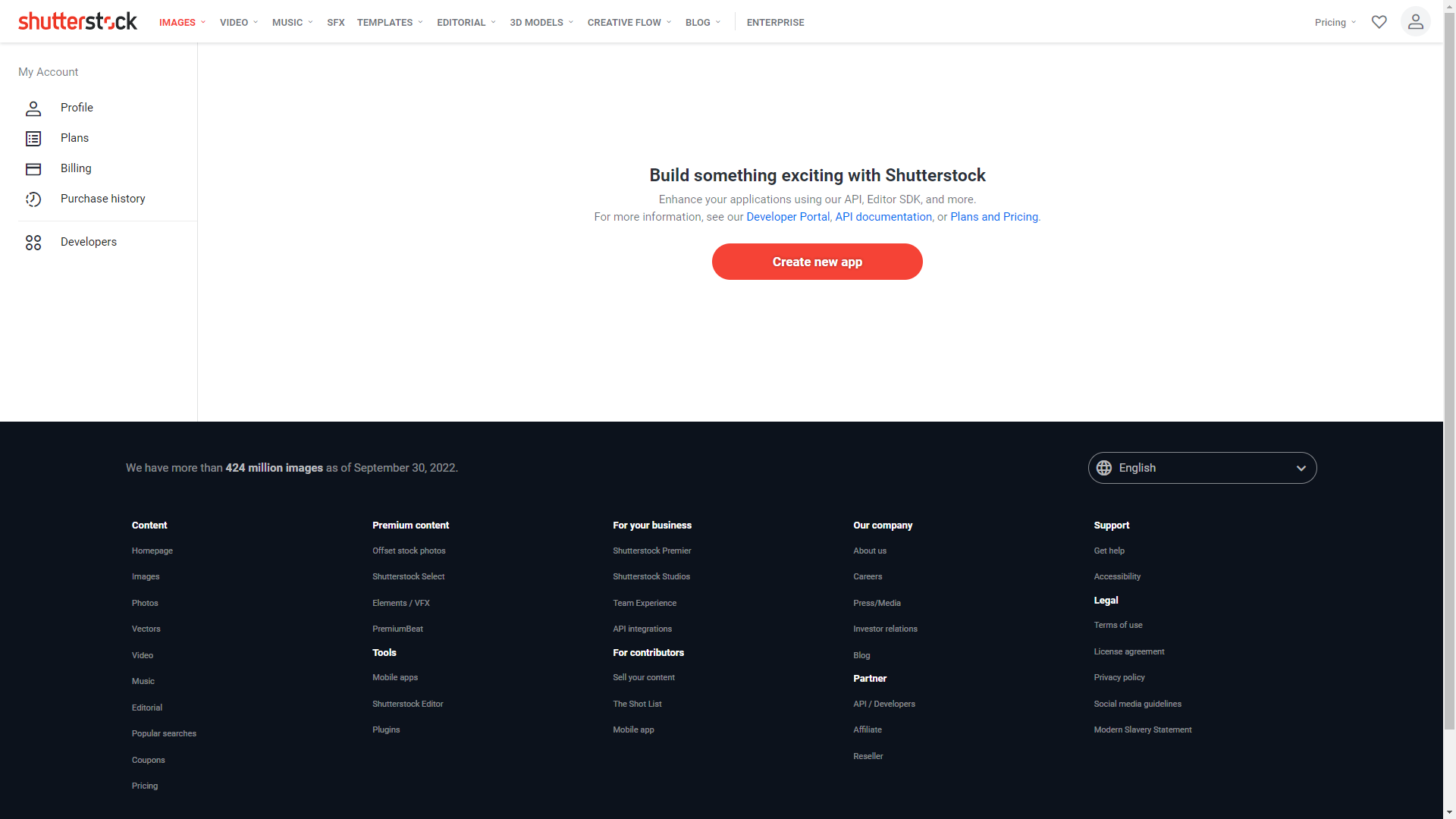 ShutterStock - Create new app