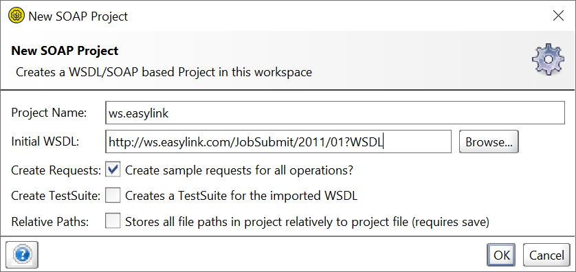 New SOAP project pop-up