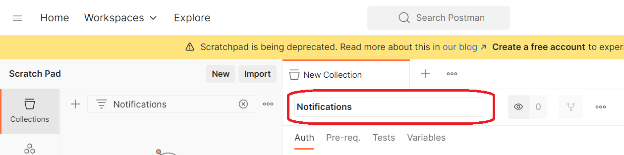 Postman - Set name to new collection