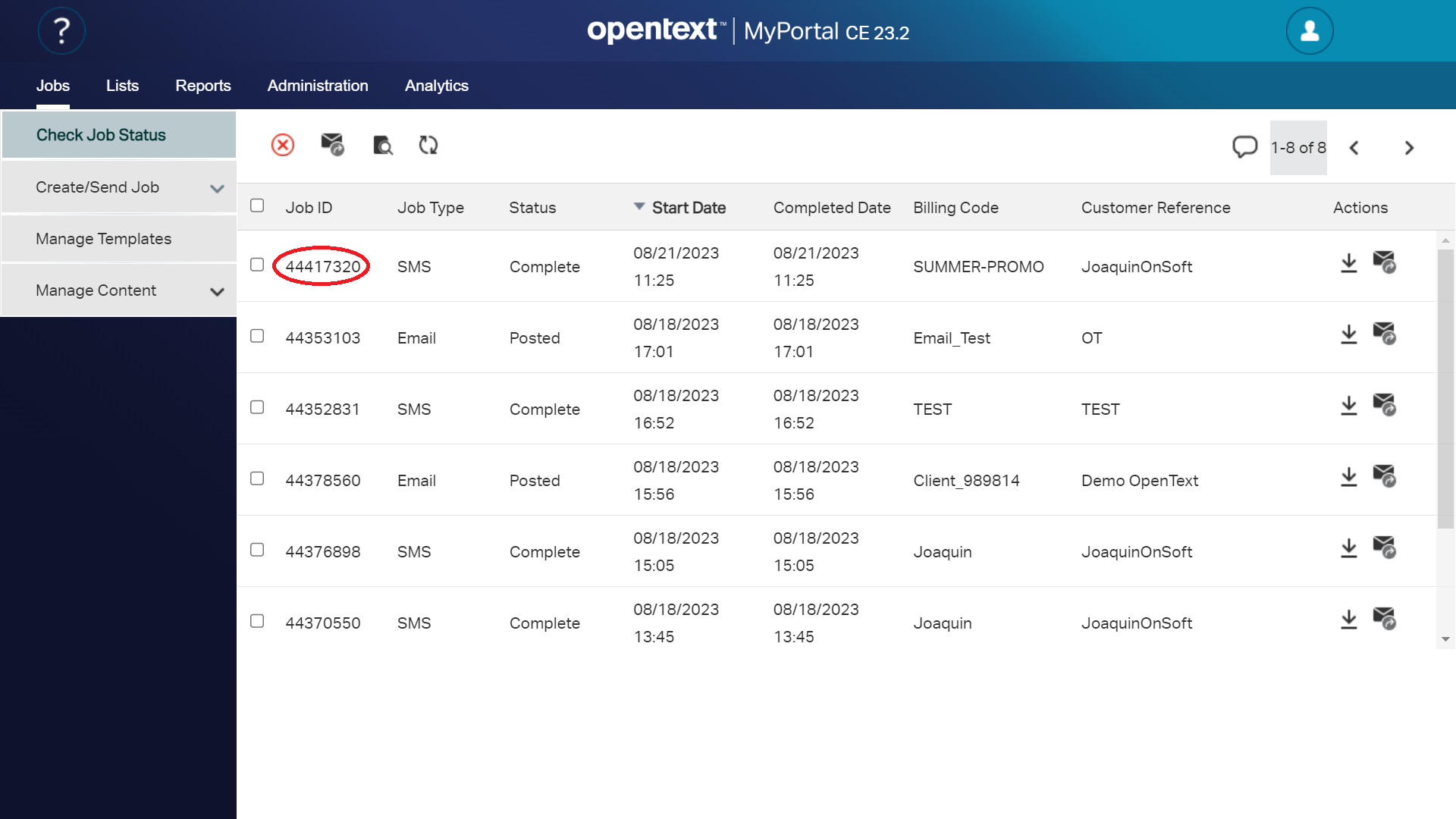 MyPortal - Check job status