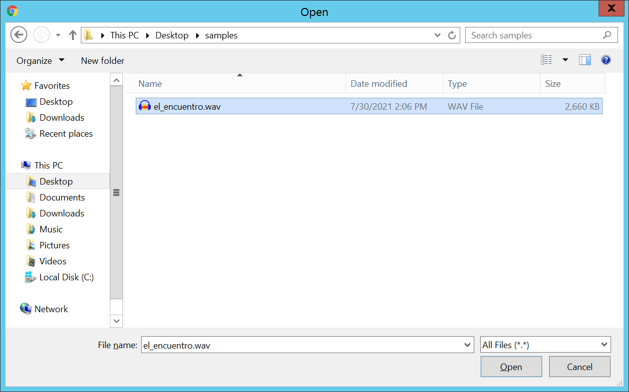 Select audio file for transcription