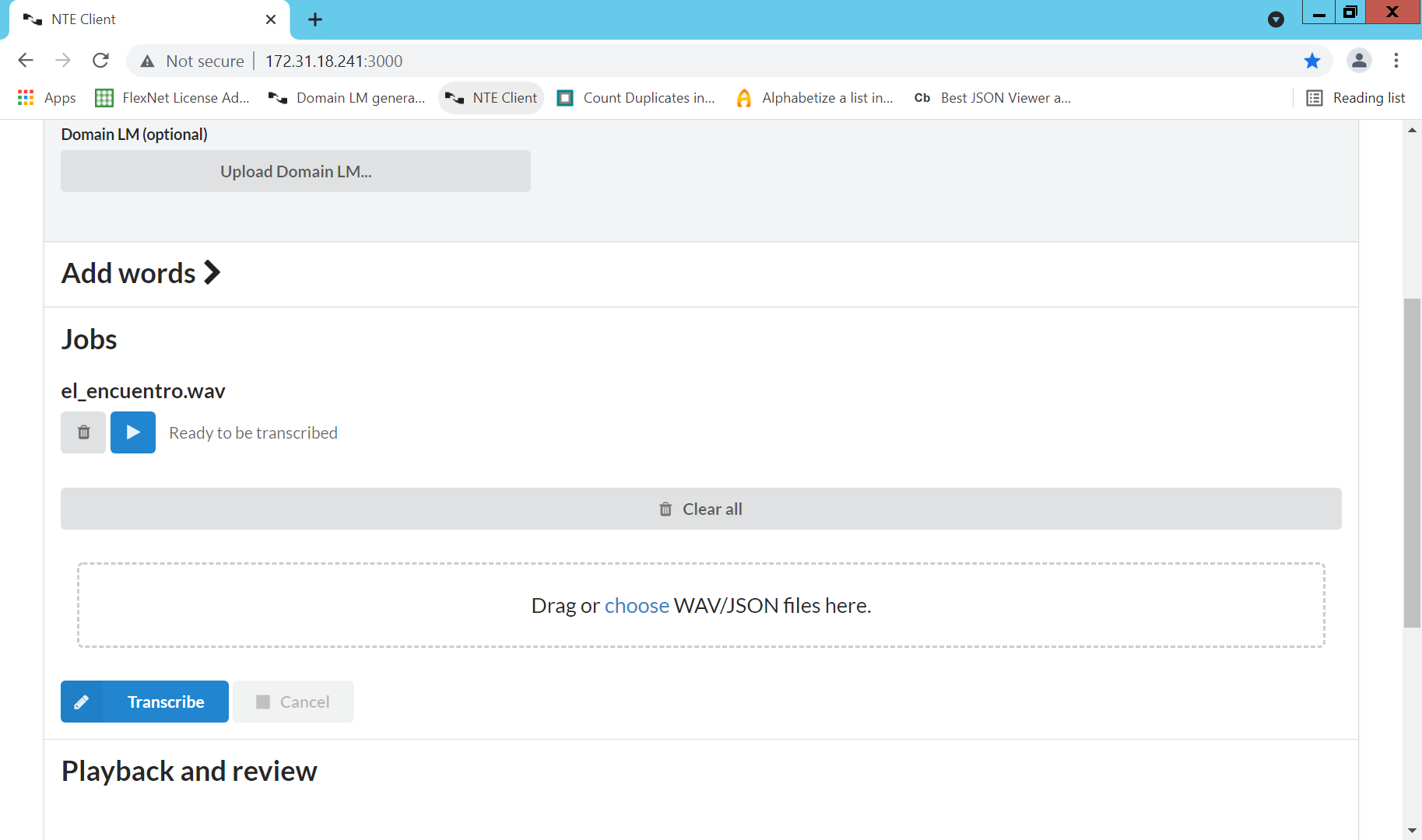 Audio file loaded for transcription