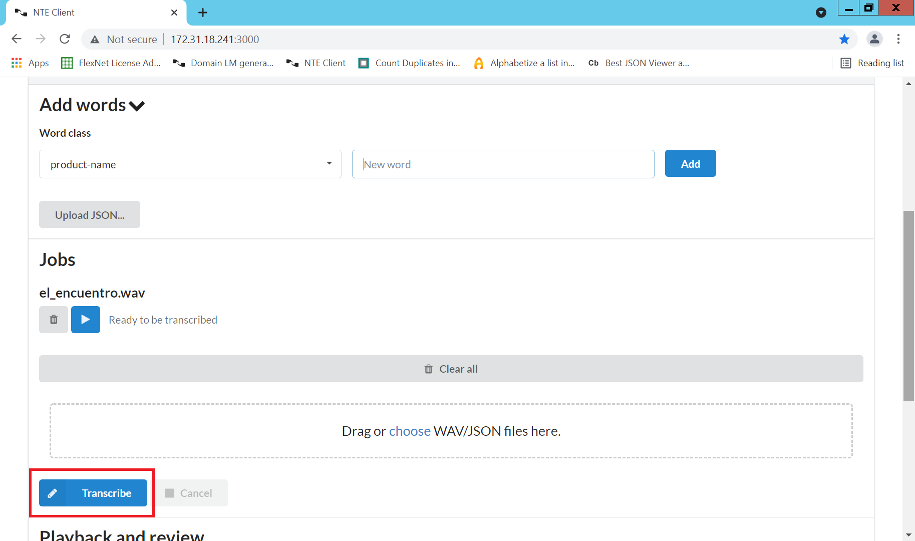 Transcribe a call with NTE