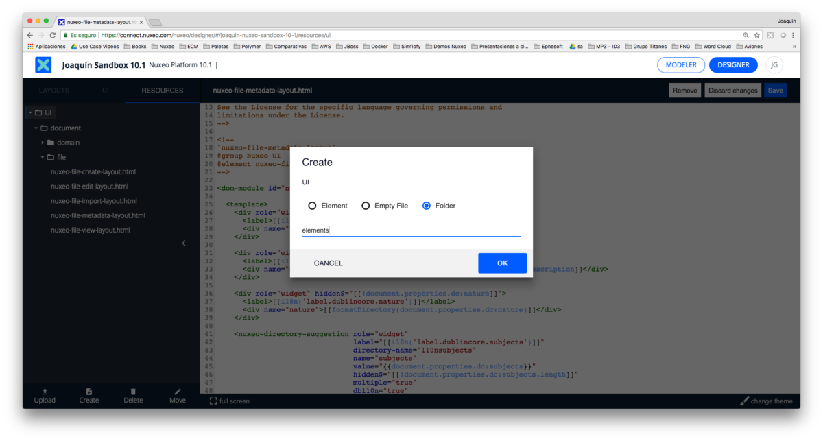 Nuxeo Web UI: create elements folder Nuxeo Web UI: create elements folder